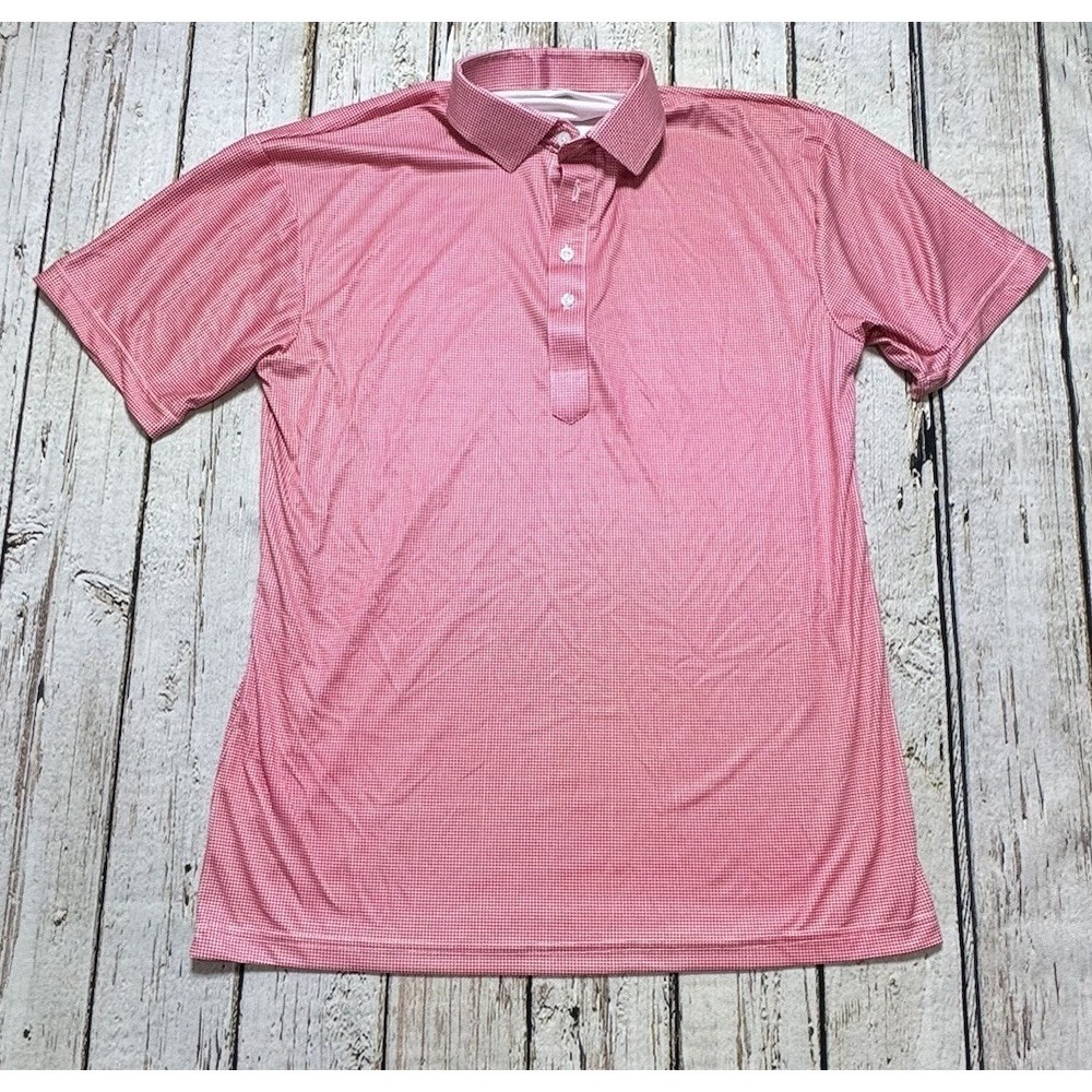 Collars & Co Dress Collar Polo Shirt Mens L Red Pink Houndstooth Performance - Picture 2 of 6